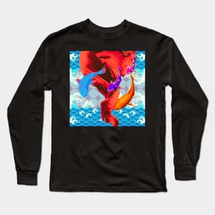 Purple Blue and Orange Koi Fish with a Deep Red Swirl Ocean- Happy Hong Kong Long Sleeve T-Shirt